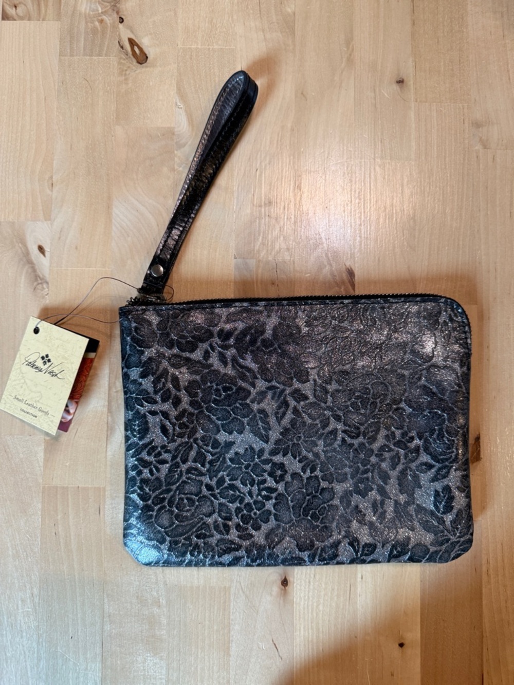 Patricia Nash Glitter Rose Black Cassini Wristlet